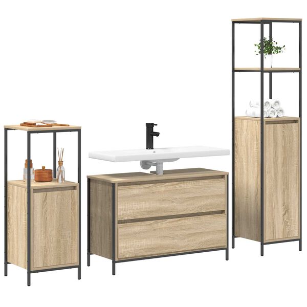 vidaXL Bathroom Furniture Set 3 pcs Sonoma Oak Engineered Wood