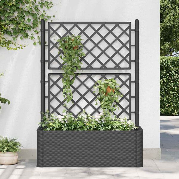 vidaXL Garden Raised Bed with Trellis and Self Watering System Anthracite