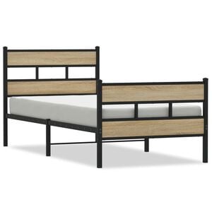 vidaXL Metal Bed Frame without Mattress Sonoma Oak 75x190 cm Small Single