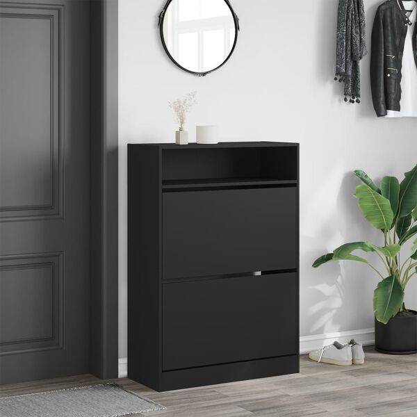 vidaXL Shoe Cabinet with 2 Flip-Drawers Black 80x34x116 cm