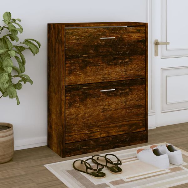 vidaXL Shoe Cabinet Smoked Oak 63x24x81 cm Engineered Wood