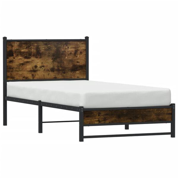 vidaXL Metal Bed Frame without Mattress Smoked Oak 90x200 cm