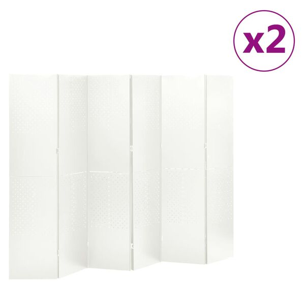vidaXL 6-Panel Room Dividers 2 pcs White 240x180 cm Steel