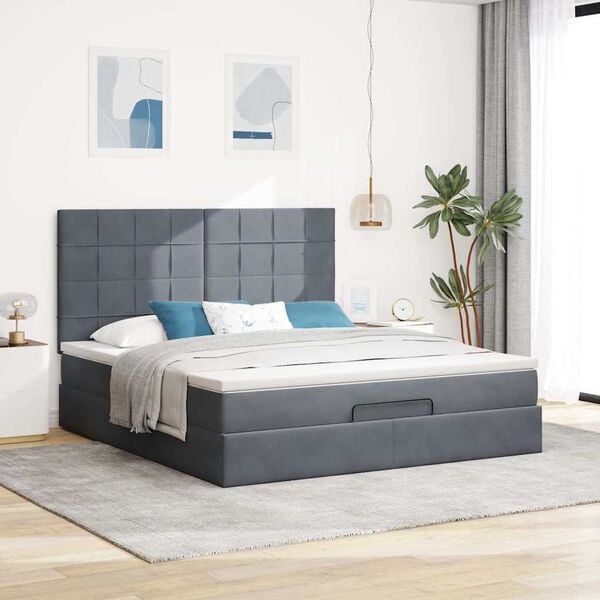 vidaXL Ottoman Bed with Mattresses Dark Grey 180x200cm Velvet
