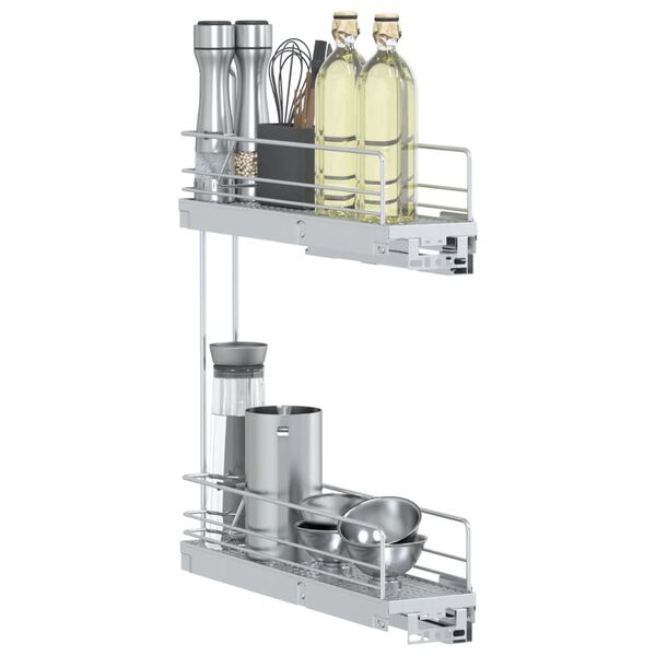 vidaXL Pull-Out Wire Basket with 2-Tier Silver 47x12x56 cm