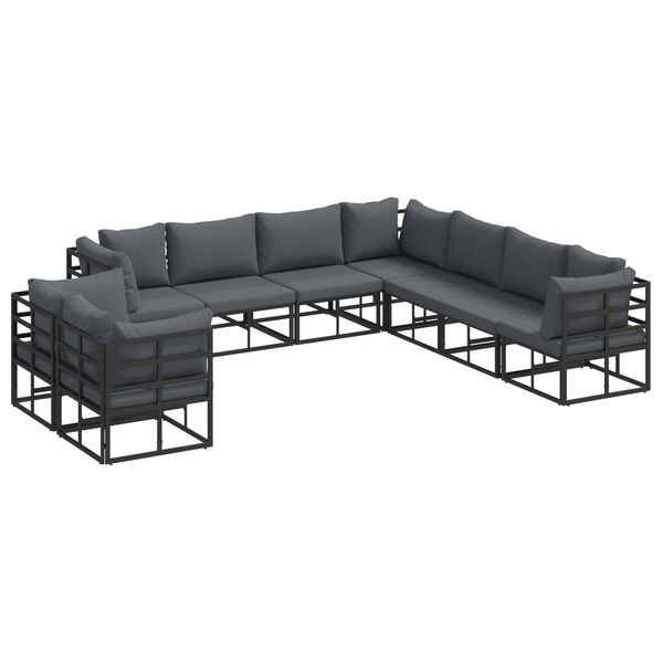 vidaXL Garden Sofa Set with Cushion 9 pcs Black Aluminium