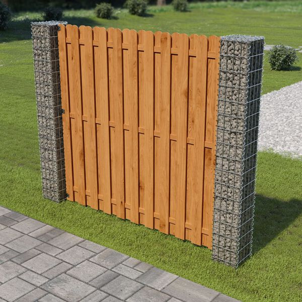 vidaXL Garden Fence Panel with Gabion Posts Pinewood 180x180 cm