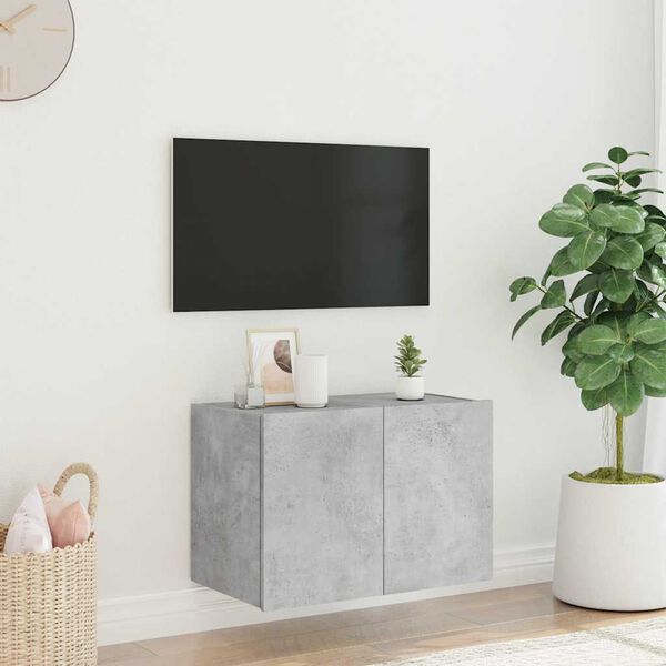 vidaXL TV Wall Cabinet with LED Lights Concrete Grey 60x35x41 cm