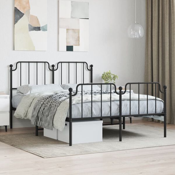 vidaXL Metal Bed Frame without Mattress with Footboard Black 140x200cm