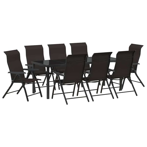 vidaXL Garden Dining Set 9 pcs Black Coffee Powder-Coated Steel