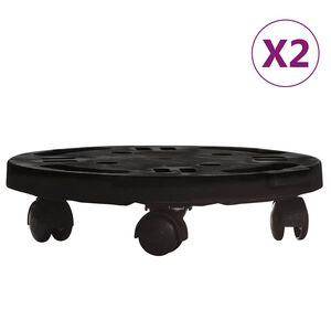 vidaXL Plant Trolleys with Wheels 2 pcs Diameter 30 cm Black 170 kg