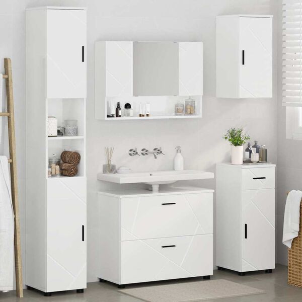 vidaXL Bathroom Furniture Set with Drawer 5 pcs High Gloss White