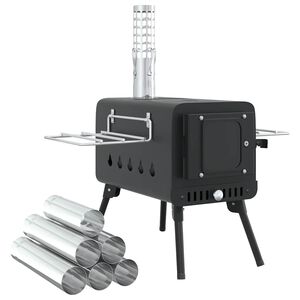 vidaXL Tent Wood Stove with Chimney and Foldable Legs Black Steel