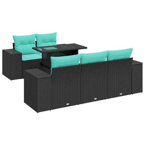 vidaXL 6 Piece Garden Sofa Set with Cushions Black Poly Rattan Acacia
