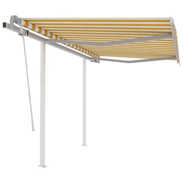 vidaXL Manual Retractable Awning with Posts 3.5x2.5 m Yellow and White