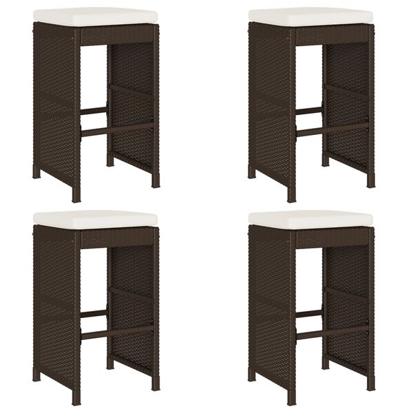 vidaXL Garden Bar Stools with Cushions 4 pcs Brown Poly Rattan