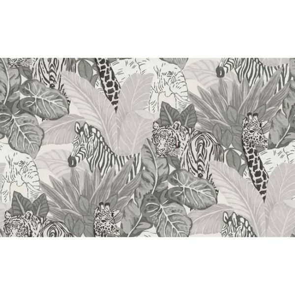 Noordwand Wallpaper Good Vibes Jungle Animals Grey and Black