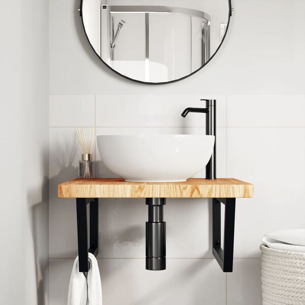 vidaXL Basin Shelf Wall Mounted Steel and Solid Wood Oak