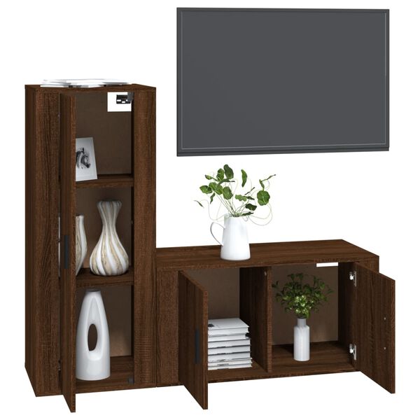 vidaXL 2 Piece TV Cabinet Set Brown Oak Engineered Wood