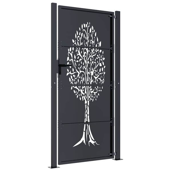 vidaXL Garden Gate Anthracite 100x200 cm Steel Tree Design