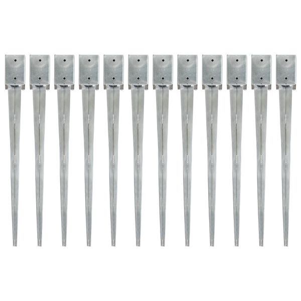vidaXL Ground Spikes 12 pcs Silver 9x9x90 cm Galvanised Steel