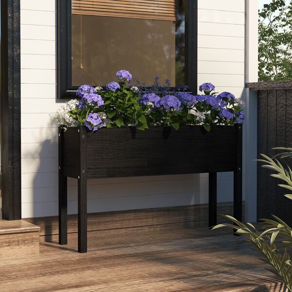 vidaXL Garden Planter Black 110x31x70 cm Solid Pinewood