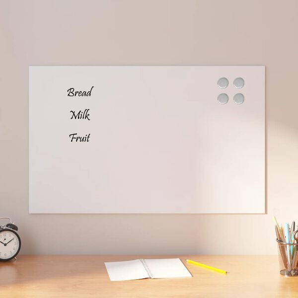 vidaXL Wall-mounted Magnetic Board White 80x50 cm Tempered Glass