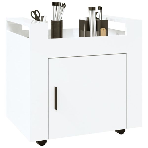 vidaXL Desk Trolley High Gloss White 60x45x60 cm Engineered Wood