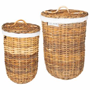 vidaXL Laundry Basket with Lid GENDT 2 pcs Natural Brown Kubu Rattan