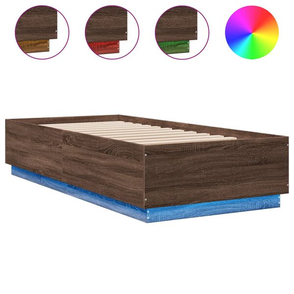 vidaXL Bed Frame with LED without Mattress Brown Oak 90x200 cm