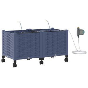 vidaXL Garden Planter with Irrigation&Wheels 2 pcs Grey PP