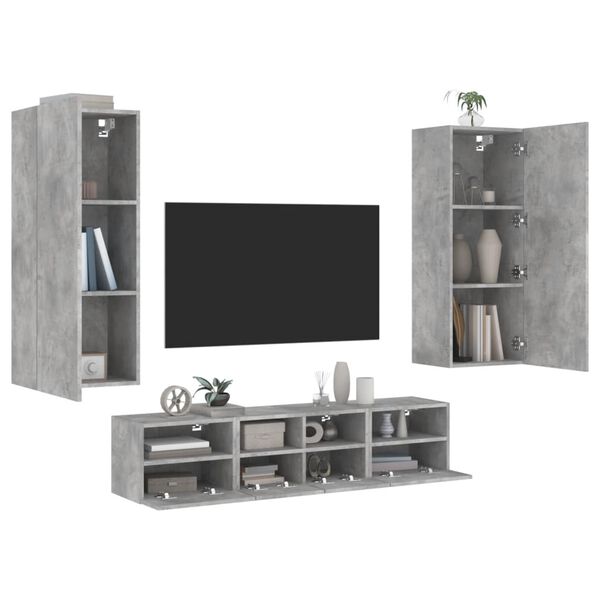 vidaXL 5 Piece TV Wall Units Concrete Grey Engineered Wood