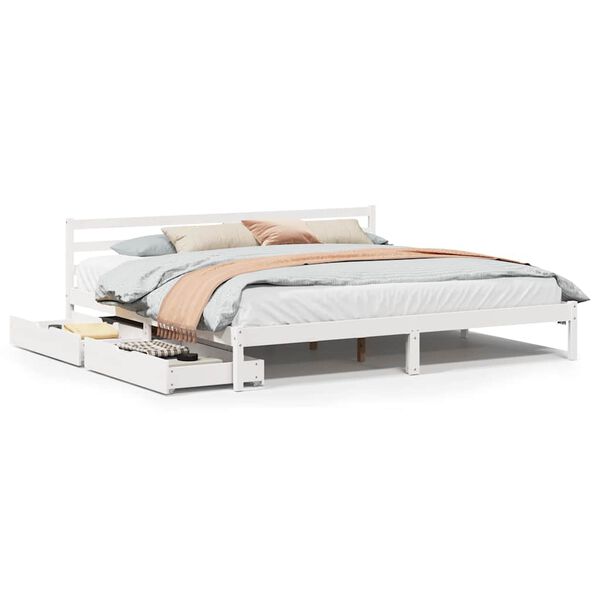 vidaXL Bed Frame without Mattress White 180x200 cm Super King Solid Wood Pine
