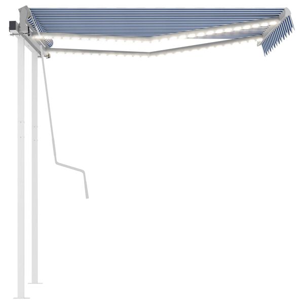 vidaXL Manual Retractable Awning with LED 3x2.5 m Blue and White