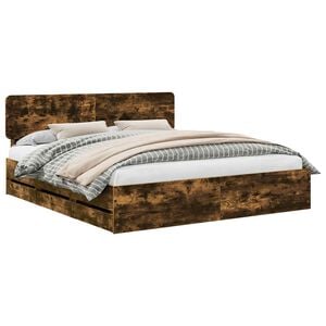 vidaXL Bed Frame with Drawer Smoked Oak 180 x 200 cm Engineered Wood