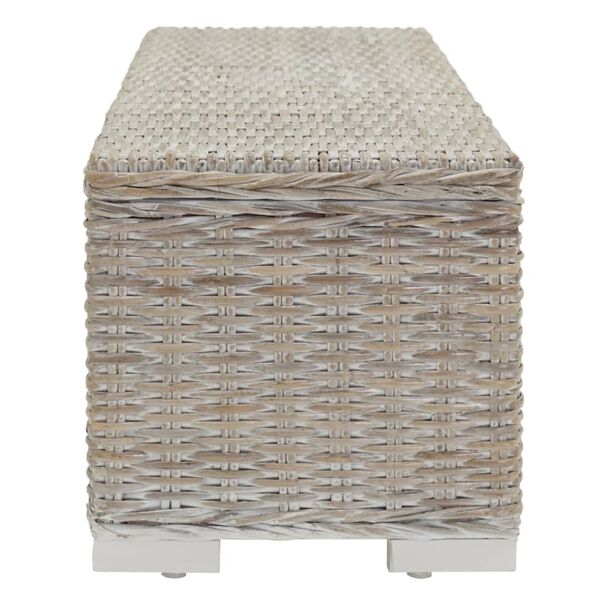 vidaXL Storage Box White 110 cm Natural Kubu Rattan & Solid Wood Mahogany
