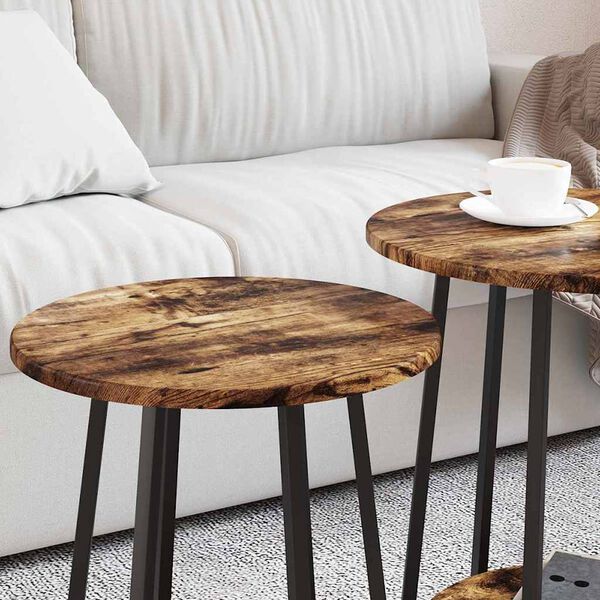 vidaXL Side Table Set with Shelf 2 pcs Smoked Oak and Black