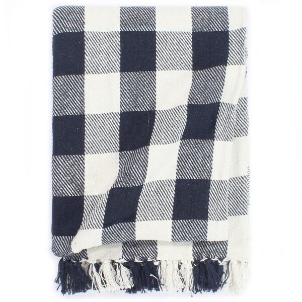 vidaXL Throw Cotton Check 160x210 cm Navy Blue