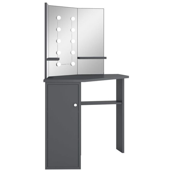 vidaXL Corner Dressing Table with LED Grey 111x54x141.5 cm