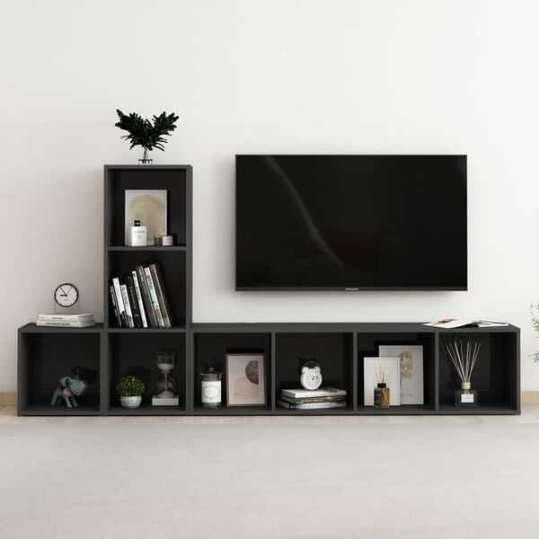 vidaXL 3 Piece TV Cabinet Set High Gloss Black Engineered Wood