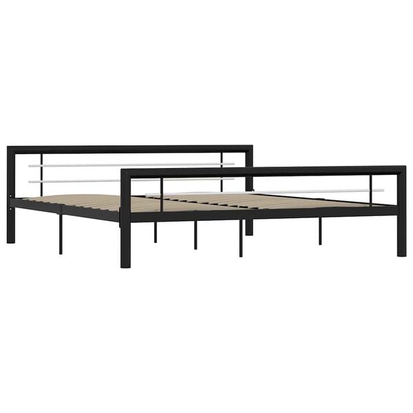 vidaXL Bed Frame without Mattress Black and White Metal 180x200 cm Super King