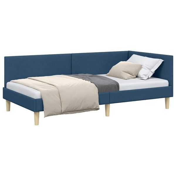 vidaXL Corner Bed Frame with Headboard Blue 90 cm x 190 cm Velvet
