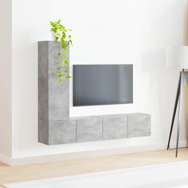 vidaXL TV Cabinet Set Wall-mounted 3 pcs Concrete Grey Engineered Wood