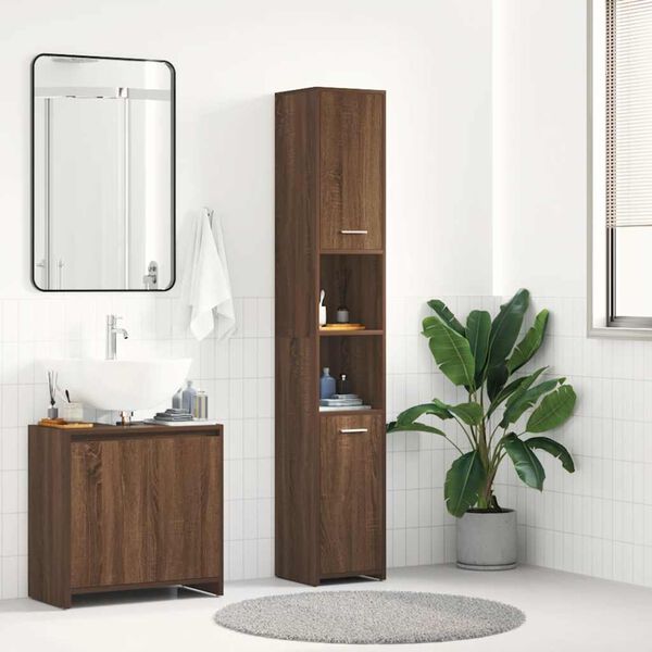 vidaXL Bathroom Cabinet Brown Oak 30x30x183.5 cm Engineered Wood