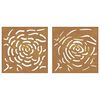 vidaXL Garden Wall Decorations 2 pcs 55x55 cm Corten Steel Rose Design