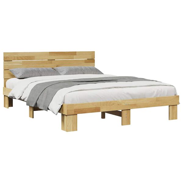 vidaXL Bed Frame with Headboard without Mattress 135x190 cm Solid Wood Oak