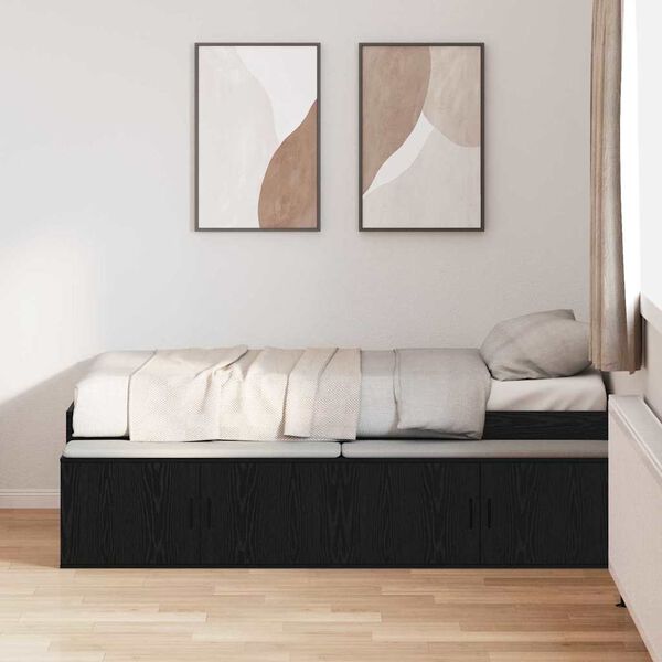 vidaXL Bed Frame with Drawer Black Oak 90 x 190 cm Engineered Wood
