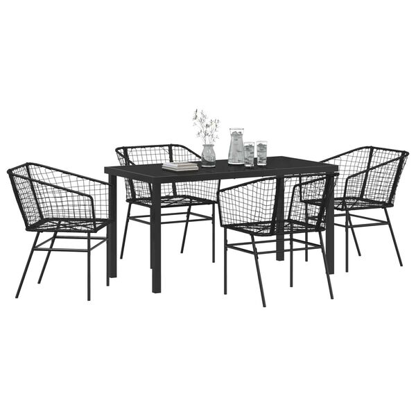 vidaXL Garden Dining Set 5 pcs Black Poly Rattan