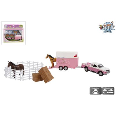 Kids Globe Mitsubishi with Horse Trailer and Accessories Pink 27 cm