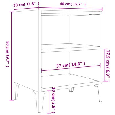 vidaXL Bed Cabinets with Metal Legs 2 pcs High Gloss Grey 40x30x50 cm